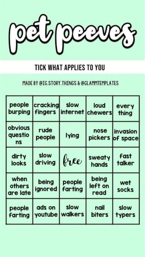 lists of pet peeves.